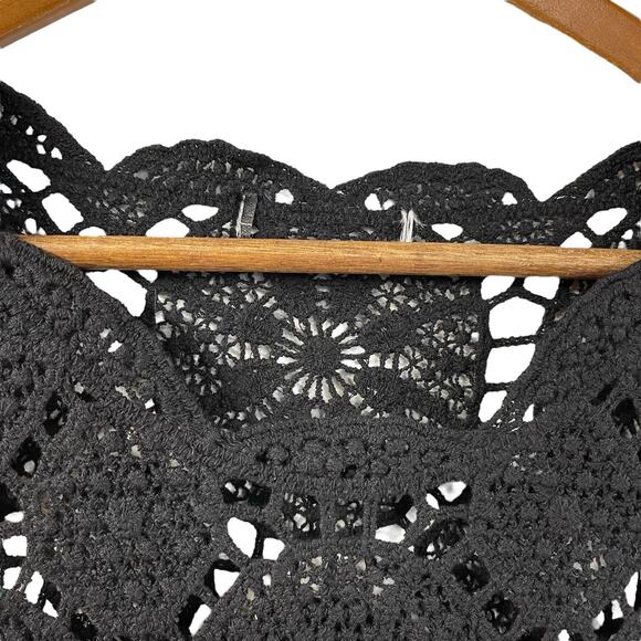 Black Knit Sweater Top Sheer Long Sleeve Train Halloween Witch Semi Sheer Boho - Picture 4 of 7